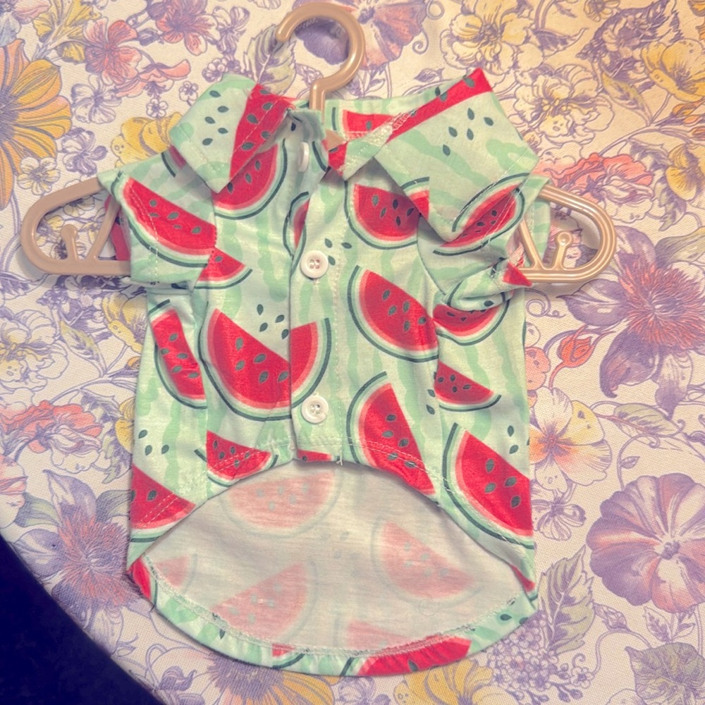 Small collared dog shirt with watermelon design